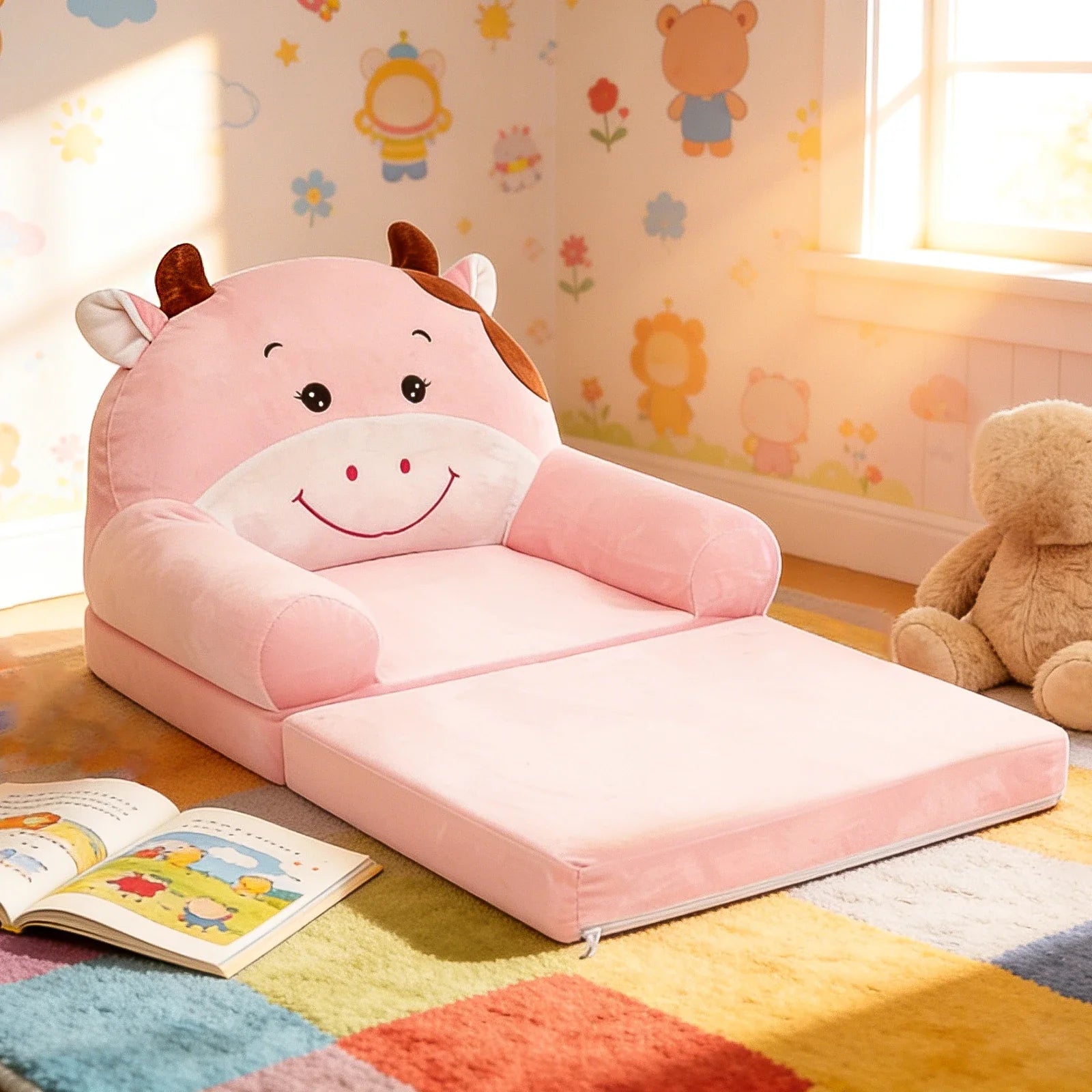 Foldable Kids Sofa Toddler Armchair (Ages 1-4) – Foam-Filled Convertible Seat & Sleeping Mat for Reading Nursery Bedroom