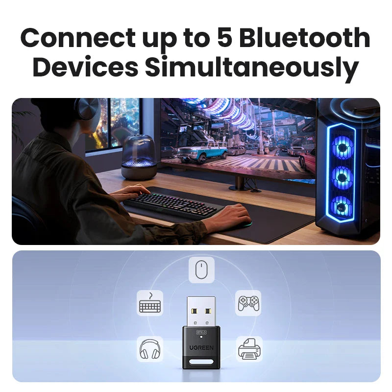 USB Bluetooth 6.0 Adapter Dongle for PC Windows 11/10/8.1 - Receiver & Transmitter for Keyboard & Mouse