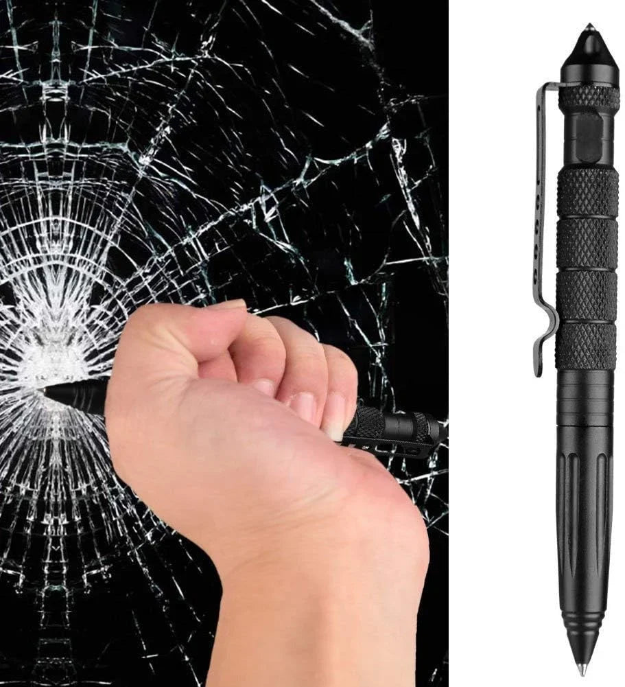Tactical Self-Defense Pen — Emergency Glass Breaker with Tungsten Steel Tip, Aviation Aluminum Body, Includes 6 Refills