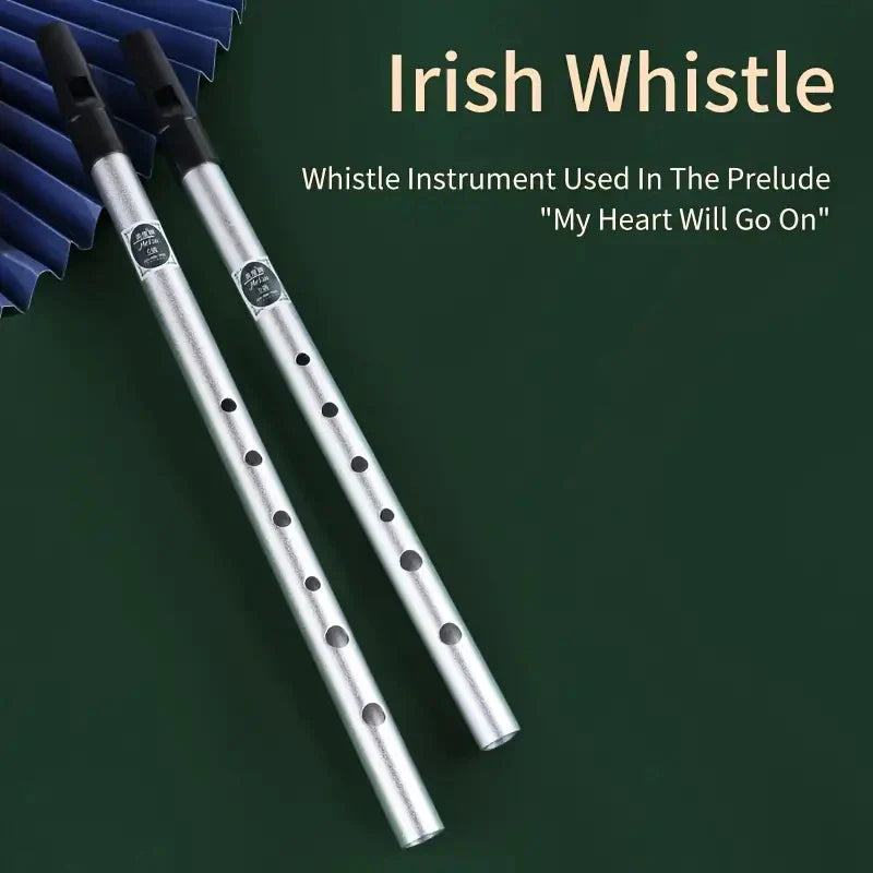 Tin Penny Whistle (C/D Key) 6-Hole Irish Whistle Flute, Alloy & ABS, Includes Music Book and Pouch