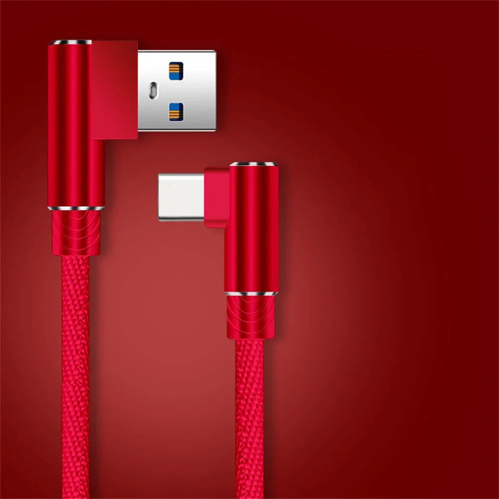 40W 5A USB-A to USB-C Fast Charging Braided Cable 90 Degree Elbow PD Quick Charge for iPhone Samsung Xiaomi Huawei
