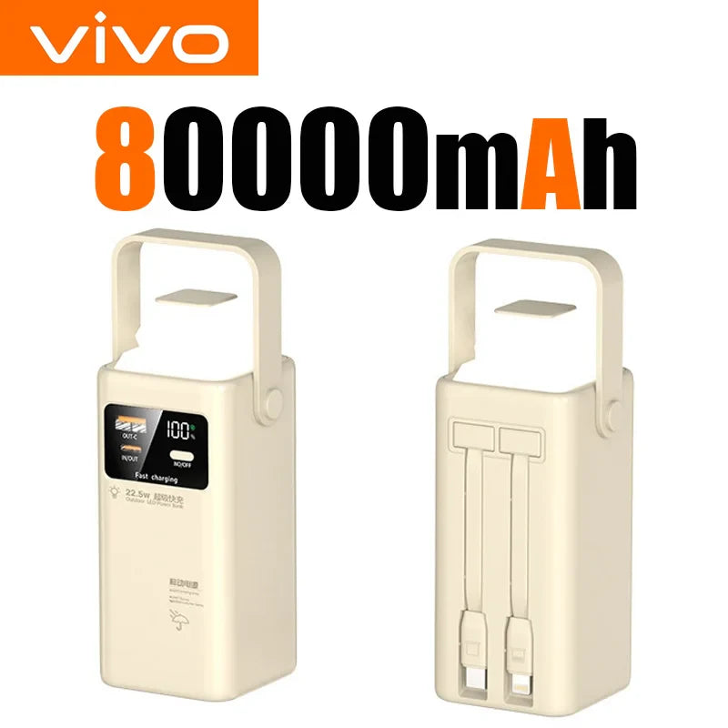 80000mAh Portable Power Bank 120W Max - Built-In Cables & Foldable Flashlight, Large Capacity Emergency Charger for iPhone Samsung