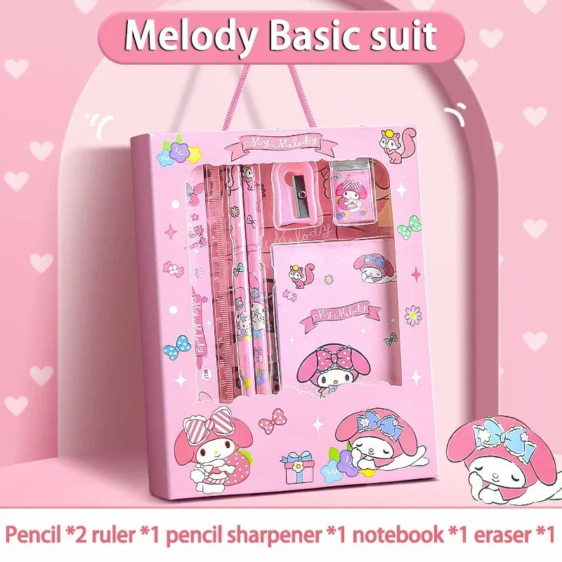 12-Piece Kawaii Character Stationery Set - Kuromi, Cinnamoroll, My Melody, Pochacco, Pompompurin, Hello Kitty Pencils, Erasers and Rulers Student School Supplies Gift