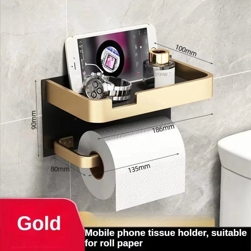 Wall-Mounted Toilet Paper Holder with Shelf - Aluminum Alloy Rustproof Bathroom Roll Holder