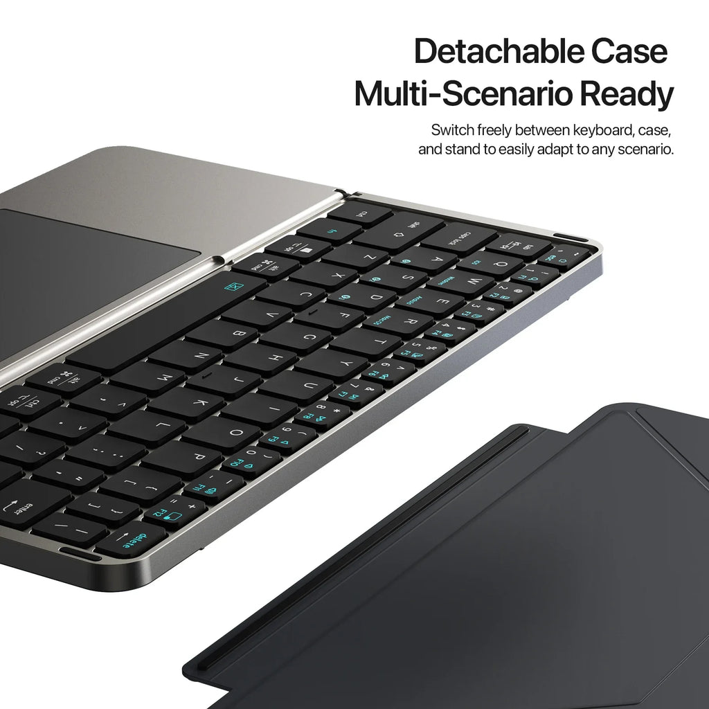 Foldable Bluetooth 5.0 Keyboard with Detachable Touchpad & Phone Holder — Compact 63-Key Wireless Keyboard for Phones, Tablets & Laptops