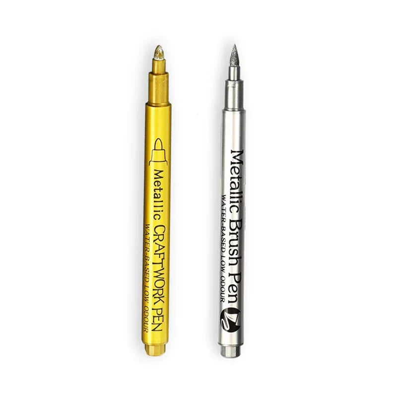 Metallic Brush Marker Pen (1 or 2-Pack) – Gold & Silver Permanent Metallic Ink for Crafts, Scrapbooking & Manga (14 cm / 5.5 in)