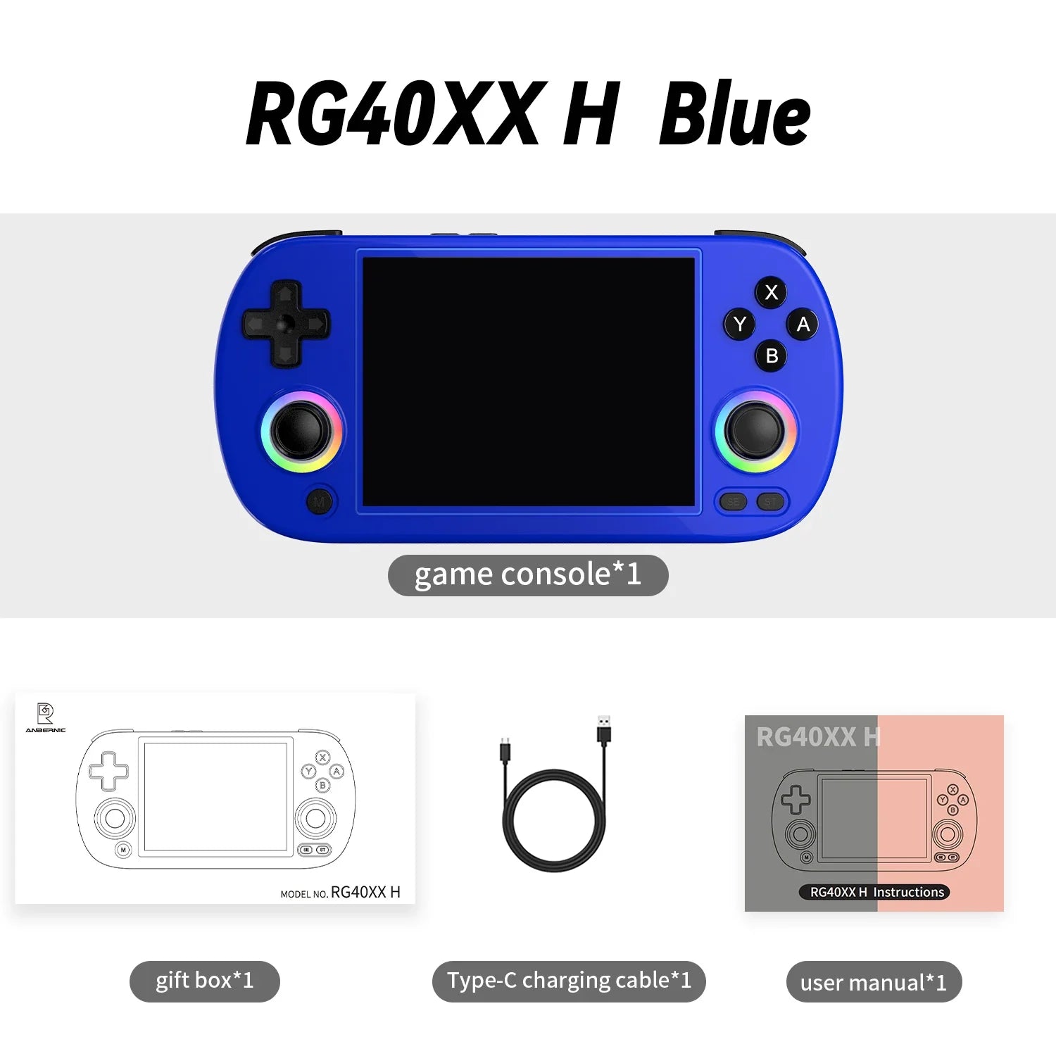 Handheld Retro Game Console - Linux 64‑bit, 4.0-inch (10.16 cm) IPS 640x480, RGB Joystick, HDMI Output, Wi‑Fi & Bluetooth, 64GB