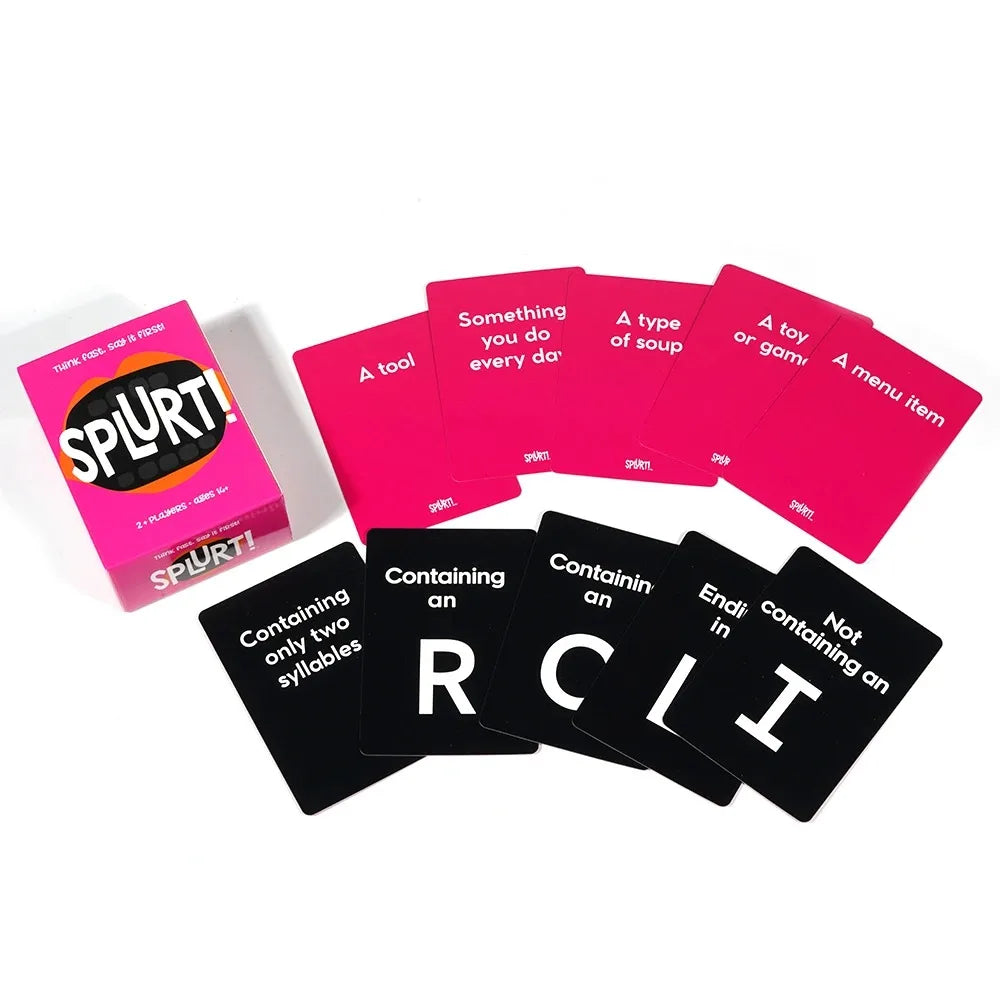 Splurt Think Fast Say It First Party Card Game – Portable Travel Pink Party Game for Family and Friends, Birthday Gift
