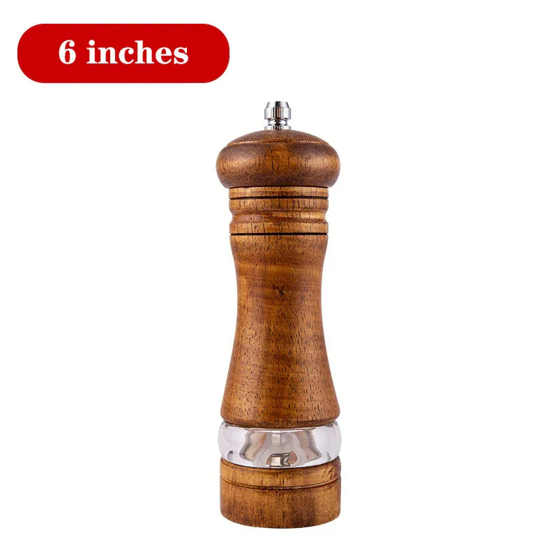 Solid Wood Salt & Pepper Mills - Refillable Spice Grinder with Adjustable Ceramic Core - 5, 8, 10 in (12.7, 20.3, 25.4 cm)