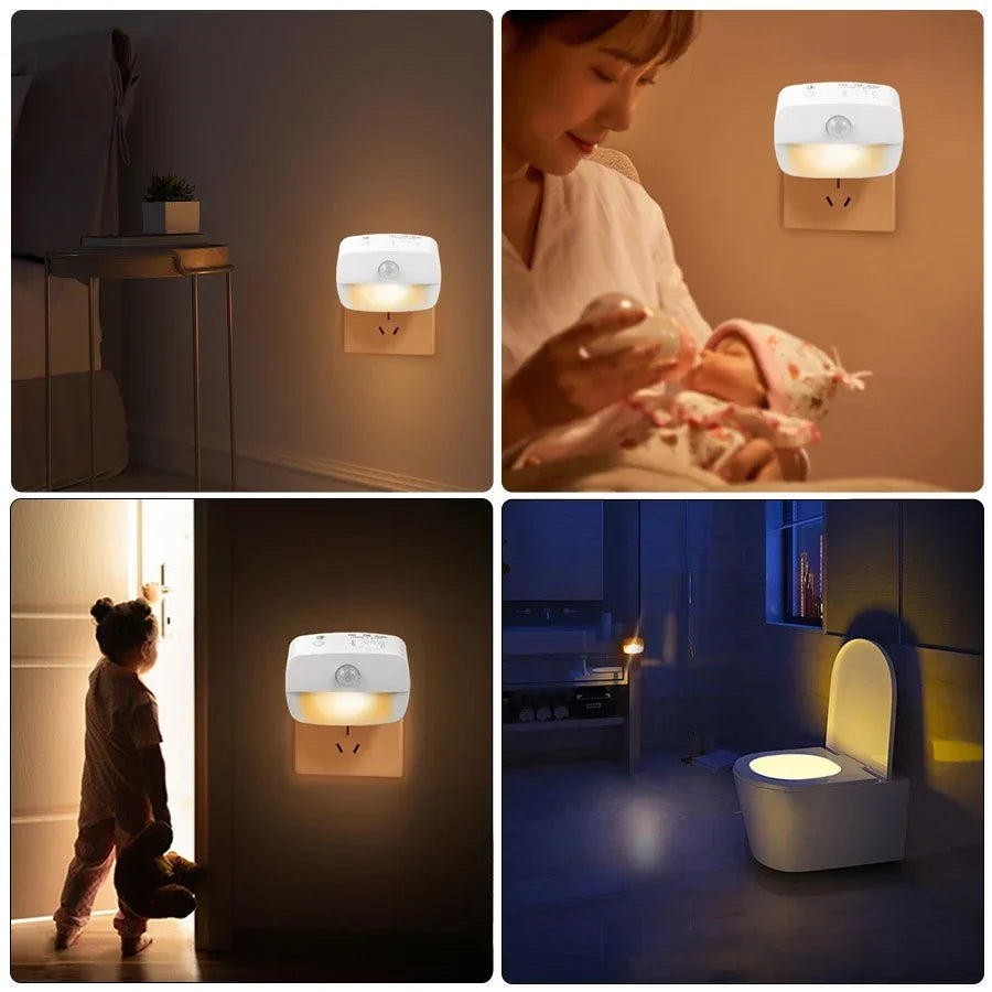 Plug-In Motion Sensor Night Light with Dusk-to-Dawn Sensor — Mini LED Nightlight for Bathroom, Hallway & Bedroom (EU/US Plug)