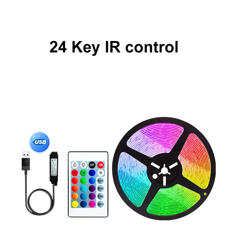 USB 5V RGB LED Strip 5050 SMD Smart Bluetooth & Wi‑Fi LED Tape, Alexa/Google Compatible — 1m to 30m USB RGB Backlight