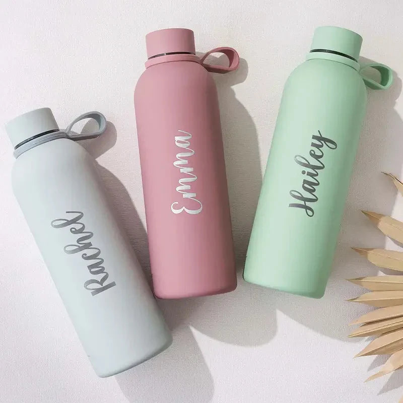 Personalized Stainless Steel Vacuum Water Bottle 17oz (500ml), Custom Name Laser Engraved Sports Tumbler