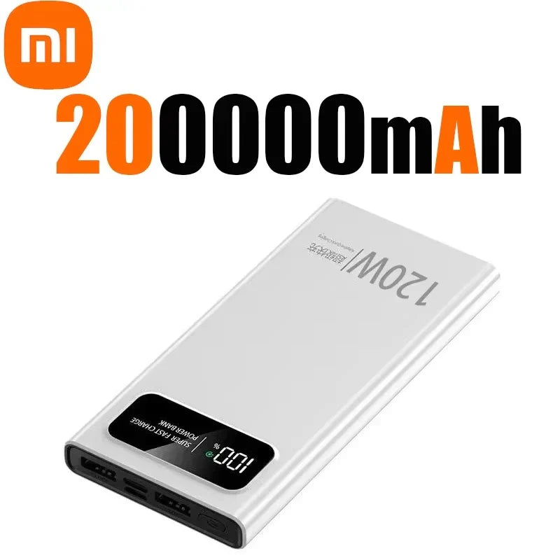 200000mAh 120W Fast Charge Portable Power Bank – High-Capacity External Battery for Smartphones, Tablets & Laptops