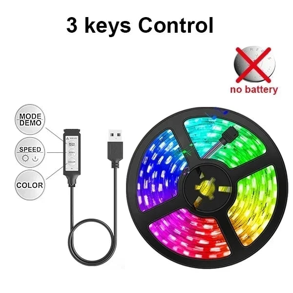 5V USB RGB LED Strip Light – Adhesive RGB Tape with Remote, WiFi & Bluetooth Controllers, Lengths 1m–30m (3.3ft–98.4ft)