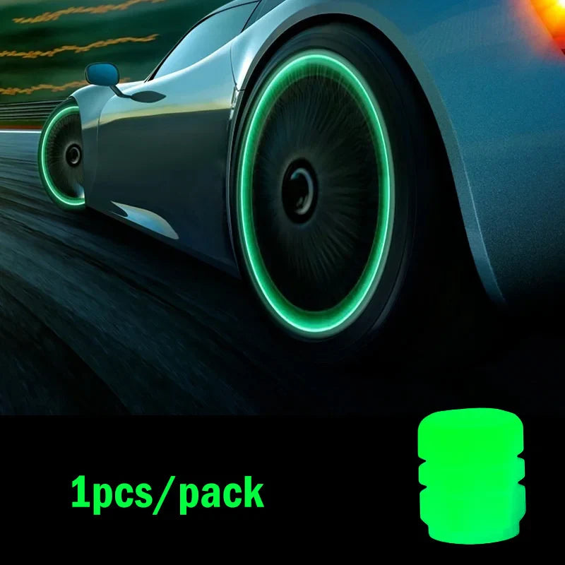 Glow-in-the-Dark Luminous Tire Valve Caps Set of 4 — Fluorescent Wheel Valve Stem Caps Universal for Car Motorcycle Bicycle