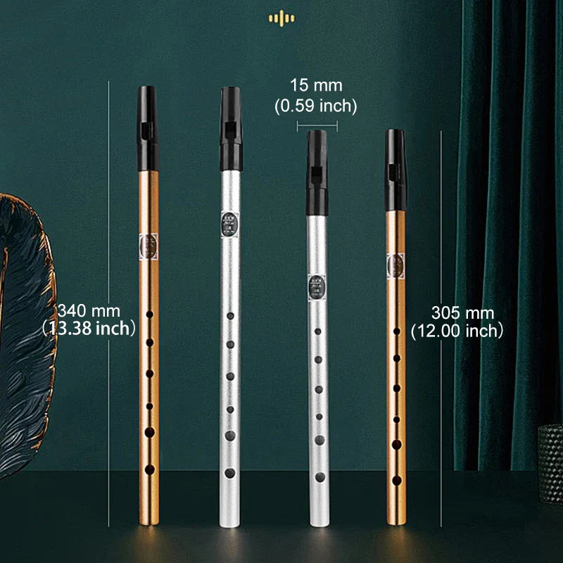 Tin Penny Whistle (C/D Key) 6-Hole Irish Whistle Flute, Alloy & ABS, Includes Music Book and Pouch