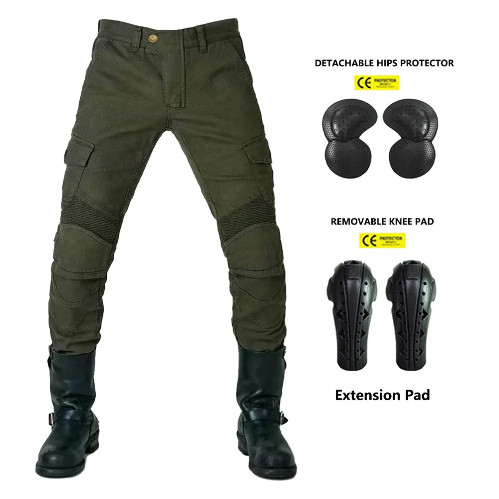 Men's Motorcycle Riding Pants with Detachable Knee and Hip Protectors Four-Season Casual Jeans