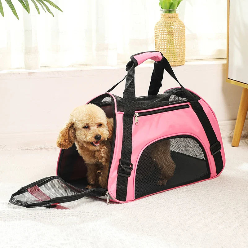 Portable Mesh Pet Carrier – Breathable Foldable Travel Handbag for Cats & Small Dogs