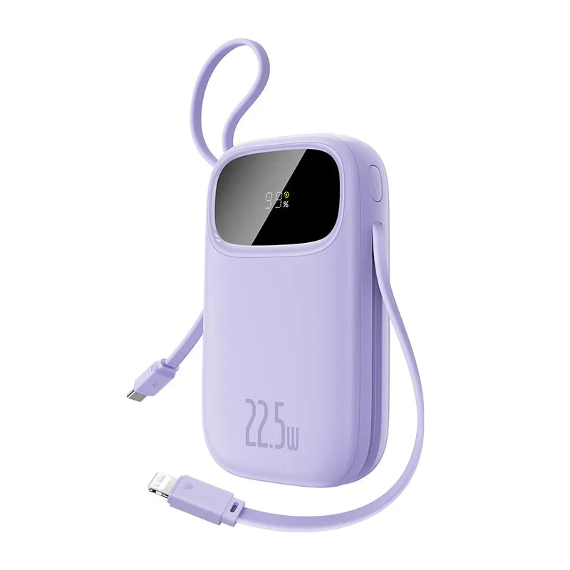 22.5W Fast Charging 10000mAh / 20000mAh Power Bank with Built-In Retractable USB-C & Lightning Cables – Portable Charger for iPhone, Samsung, Xiaomi