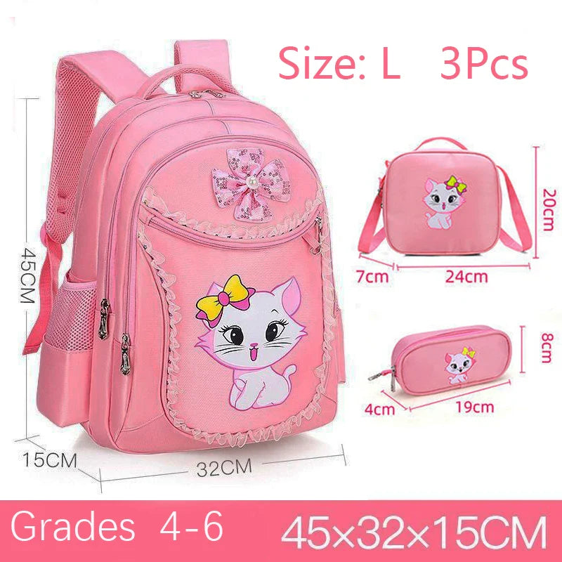 Pink Cute Cat Kids Backpack for Girls — Waterproof Kindergarten & School Bag (Ages 7-13)