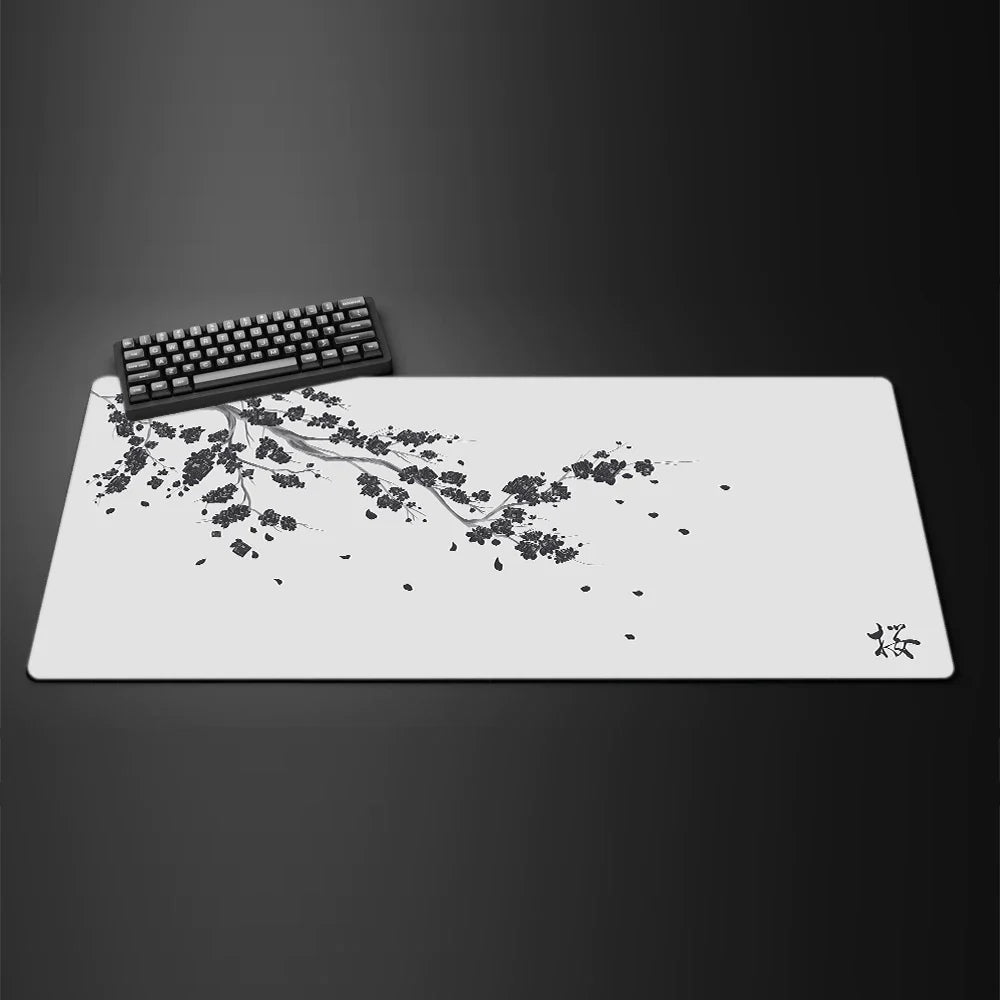 Black Sakura Cherry Blossom Gaming Mouse Pad — Kawaii Purple Large Non-Slip Desk Mat