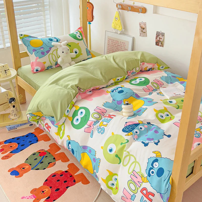 3-Piece Printed Quilt Set for Women – Japanese Korean Cartoon Bedding (1 Quilt + 2 Pillowcases)