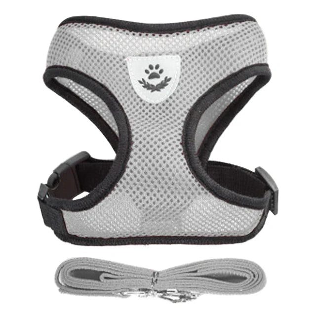 Adjustable Mesh Cat & Small Dog Harness Vest with 1.2m Leash S-XL Breathable Polyester Reflective