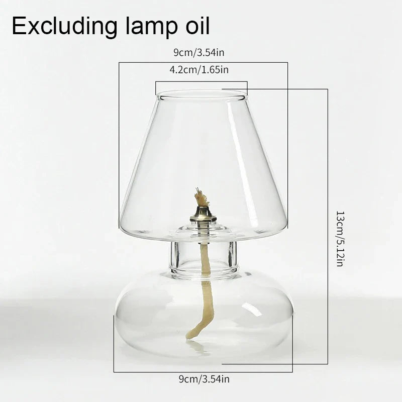 Hand-Blown Clear Glass Oil Lamp Lantern – Windproof Candle Holder for Home, Wedding & Patio