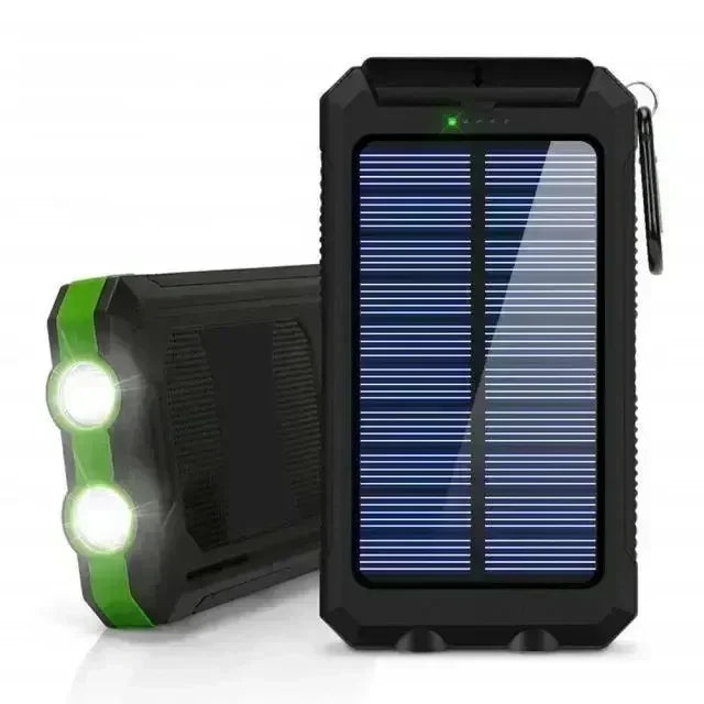 Solar Power Bank Waterproof – Fast Charging Portable Powerbank with Dual USB, SOS LED Light & Compass