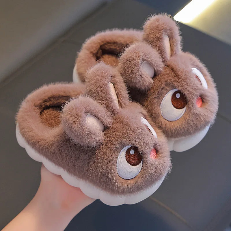 Kids Winter Plush Rabbit Slippers – Faux Fur Warm Anti-Slip Indoor Shoes for Boys & Girls