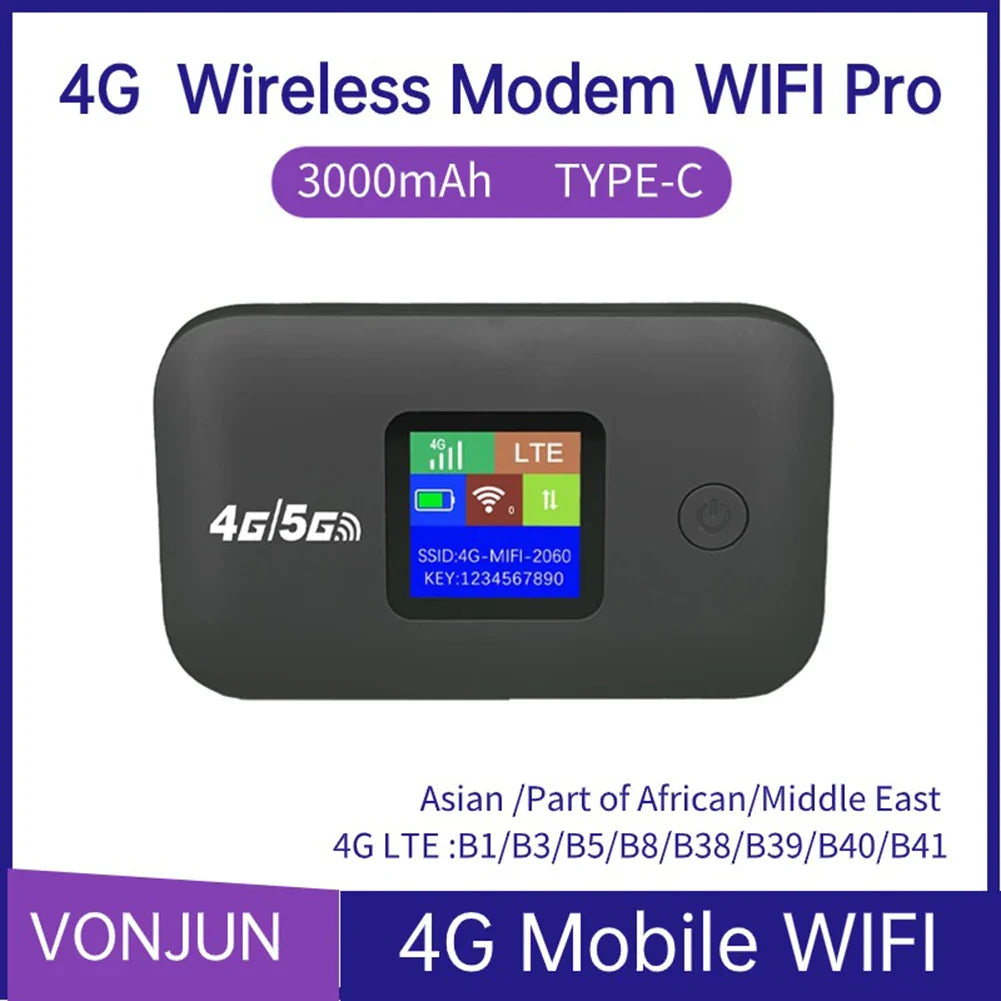 4G LTE Portable Pocket WiFi Router 150Mbps Mobile Hotspot with SIM Slot & 3000mAh Battery
