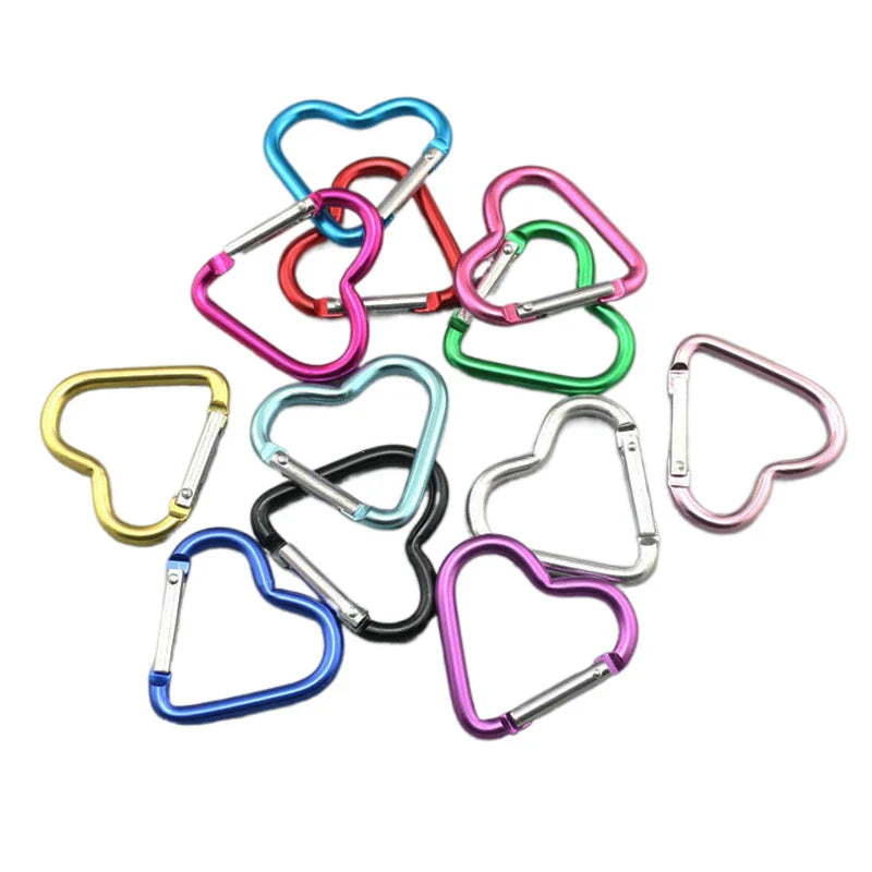Heart-Shaped Aluminum Carabiner Keychain Clip for Keys, Water Bottles & Bags - Travel Hanging Hook