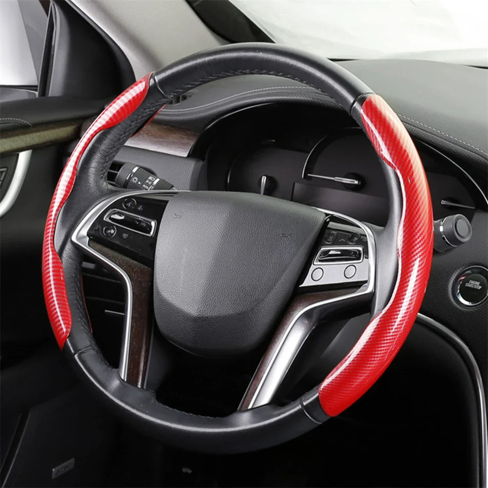 Carbon Fiber 2-Pack Steering Wheel Covers for 37-38 cm (14.6-15.0 in) Wheels – Non-Slip Washable Interior Protector (Left & Right)