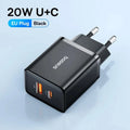 20W PD USB-C Fast Charger Dual Port (USB-C + USB-A) QC3.0/QC4.0 Quick Charge for iPhone 15 14 13 12 11 Samsung Xiaomi