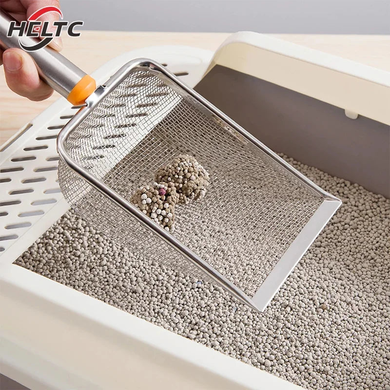 Stainless Steel Fine Mesh Cat Litter Scoop – Easy-Clean Non-Stick Shovel with Comfortable Grip