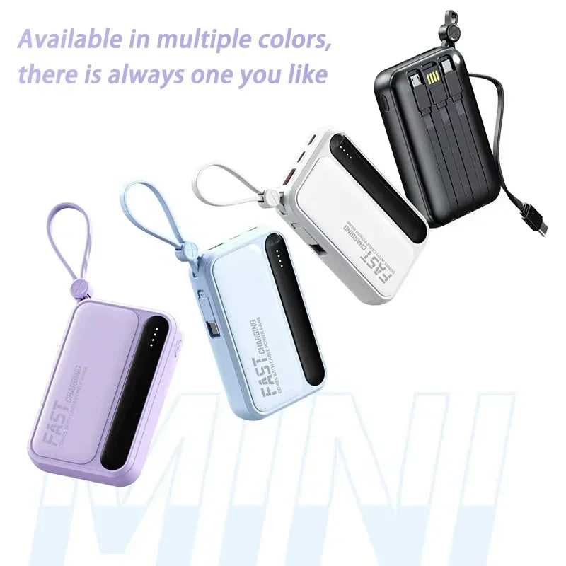 4-in-1 Portable Power Bank with Built-In Cables & LED Digital Display — 10,000/30,000/50,000mAh, 120W Fast Charge