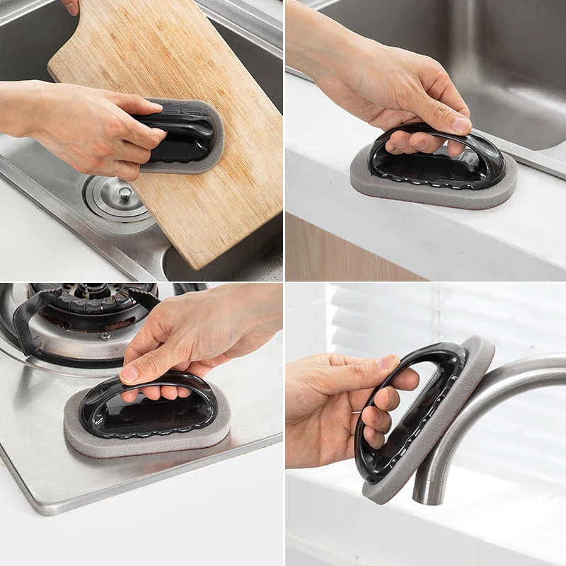 Nano Emery Sponge Cleaning Brush with Handle – Multi-Purpose Kitchen & Bath Eraser for Rust, Stains & Knife Sharpening