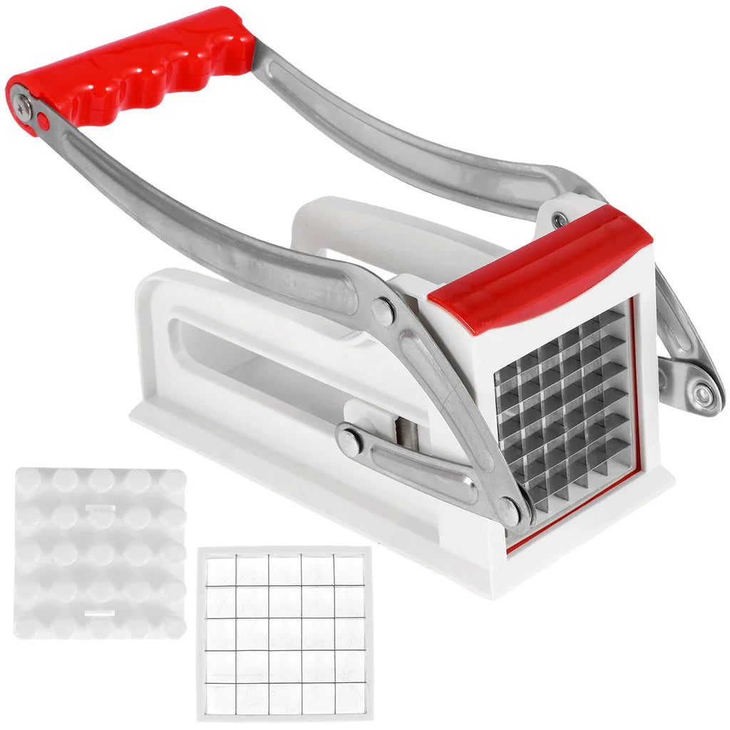French Fry Cutter Stainless Steel Potato Chipper with 25 & 49-Hole Blades - Manual Vegetable Slicer with Suction Base