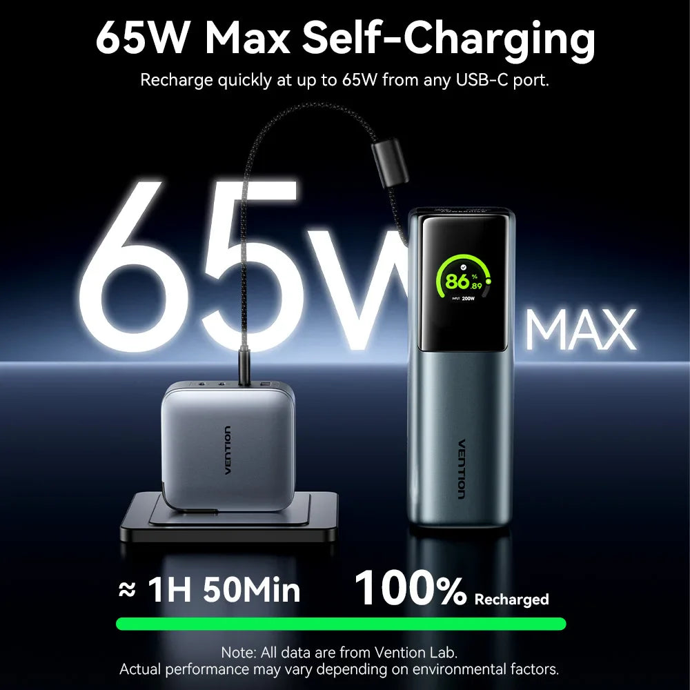 20000mAh 165W PD Power Bank with Built-in USB-C Cable – Fast Portable Charger for Laptop, Phone & Multiple Devices
