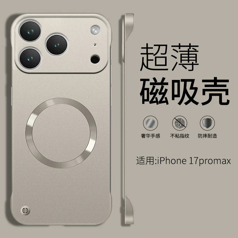 For Iphone 17 Pro Max Metallic Paint Frameless Ultra Thin Hard PC Case for Iphone 17 Air 17Pro Magnetic Magsafe Protect Cover