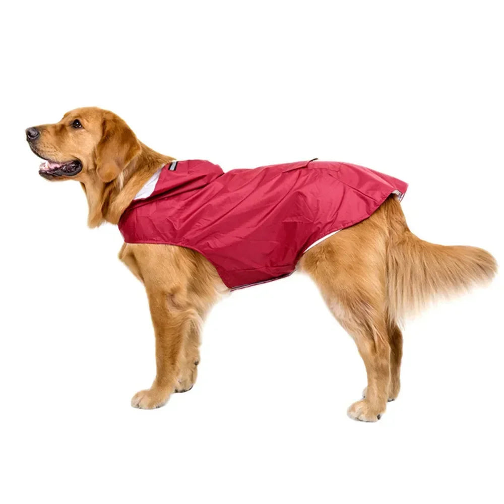 Waterproof Dog Raincoat Hoodie with Reflective Stripe, Leash Hole & Storage Pocket Sizes S-6XL