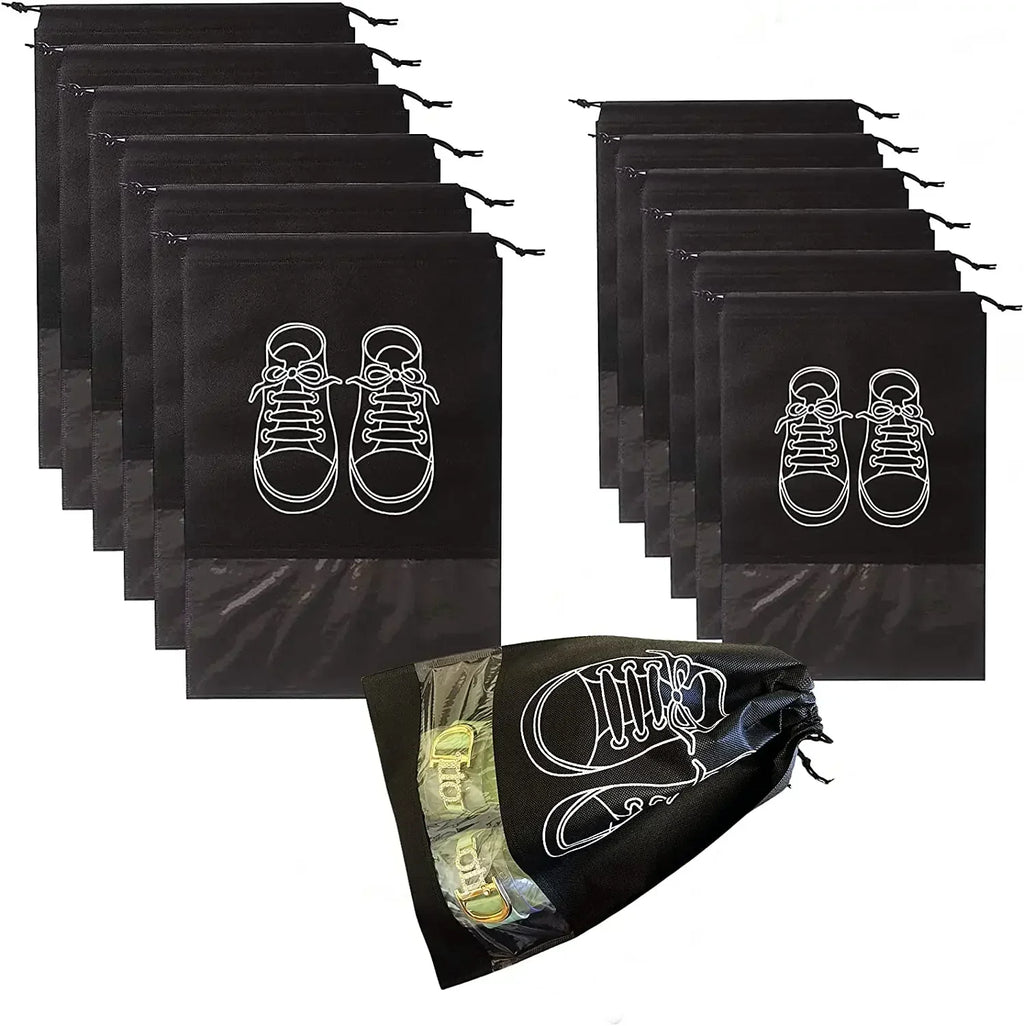 5/10-Pack Non-Woven Drawstring Shoe Bags — Dust-Proof Travel Shoe Storage Organizer (36×27 cm / 14.2×10.6 in; 44×32 cm / 17.3×12.6 in)
