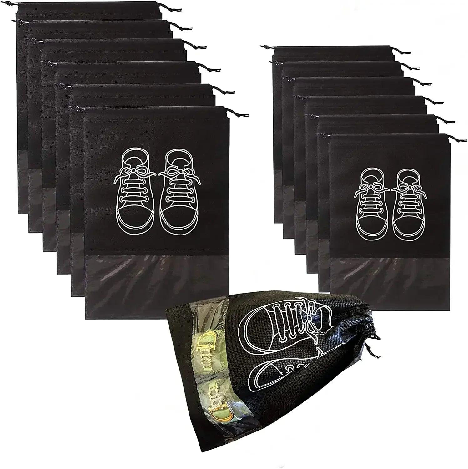 5/10-Pack Non-Woven Drawstring Shoe Bags — Dust-Proof Travel Shoe Storage Organizer (36×27 cm / 14.2×10.6 in; 44×32 cm / 17.3×12.6 in)