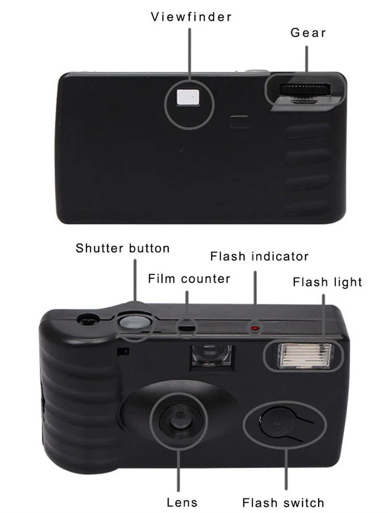Disposable 35mm Film Camera with Flash - Vintage Single-Use 12-Exposure for Weddings & Parties