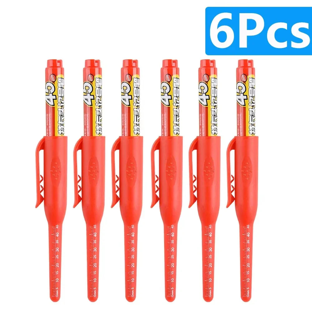Waterproof Carpenter & Tile Marker Pen 45mm Long Nib — Deep-Hole Woodworking Marker, Black Blue Red (1–6 Pack)