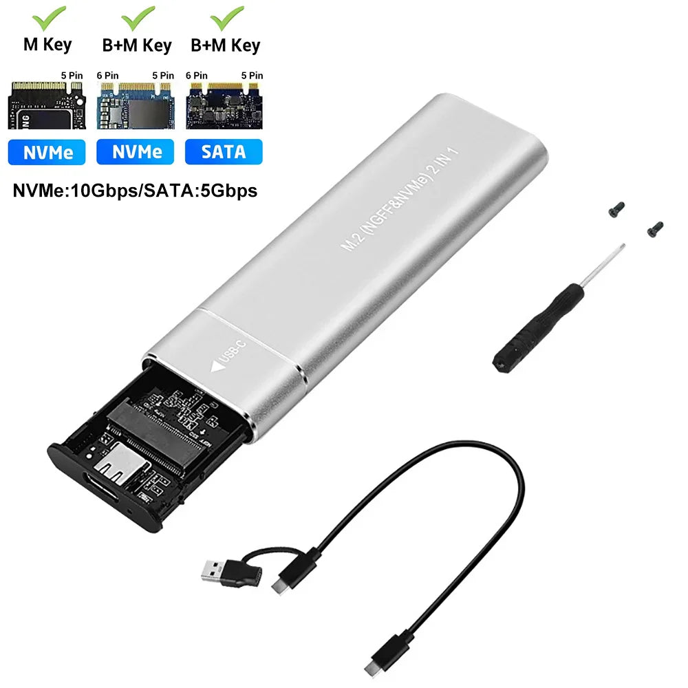 M.2 SSD Enclosure USB 3.1 Type-C - NVMe & SATA Dual-Protocol (2230/2242/2260/2280) 10Gbps External M.2 to USB-C Adapter
