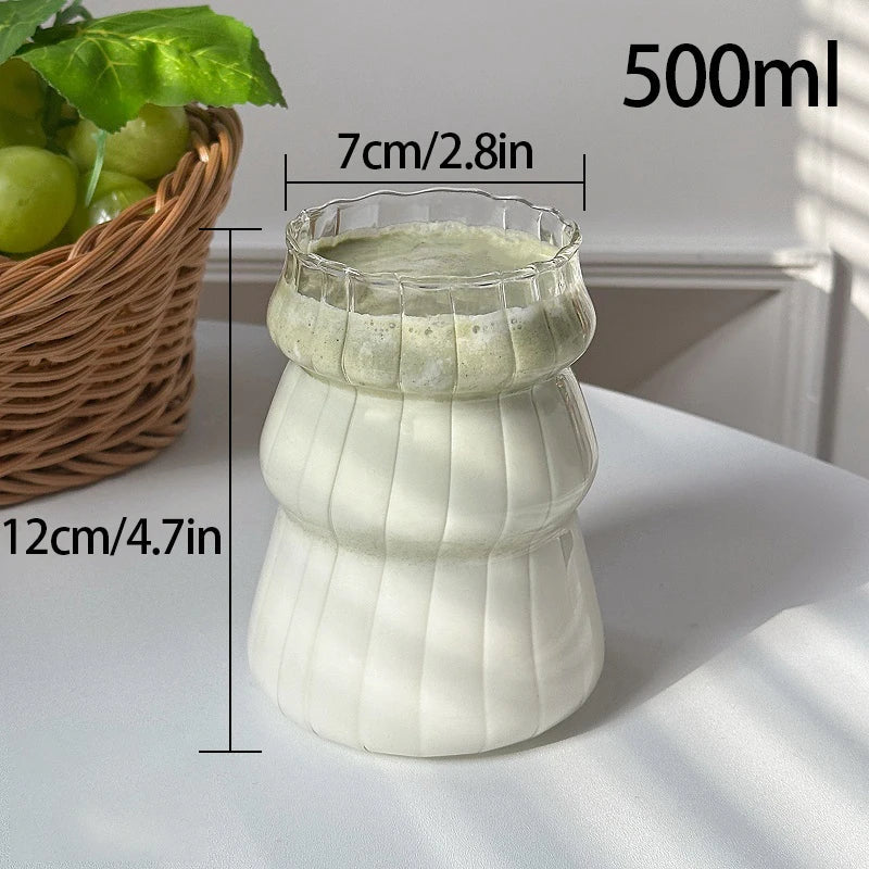 Wave Ripple Glass Tumbler - Transparent Iced Coffee & Milk Tea Cup, 280 ml (9.5 fl oz) & 530 ml (18 fl oz)