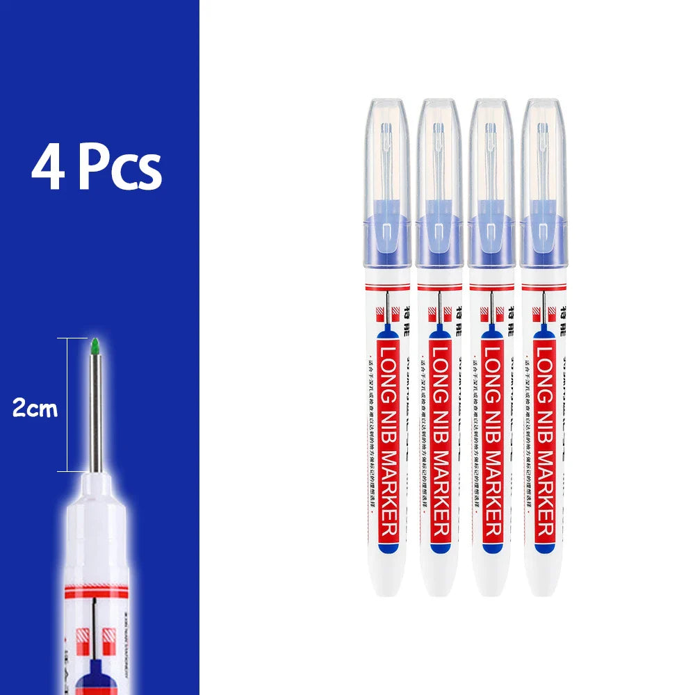 Waterproof Long-Head Deep-Hole Marker Pens 20mm Tip — Permanent Oil Ink for Metal, Wood & Carpentry (Black, Blue, Red, Green)
