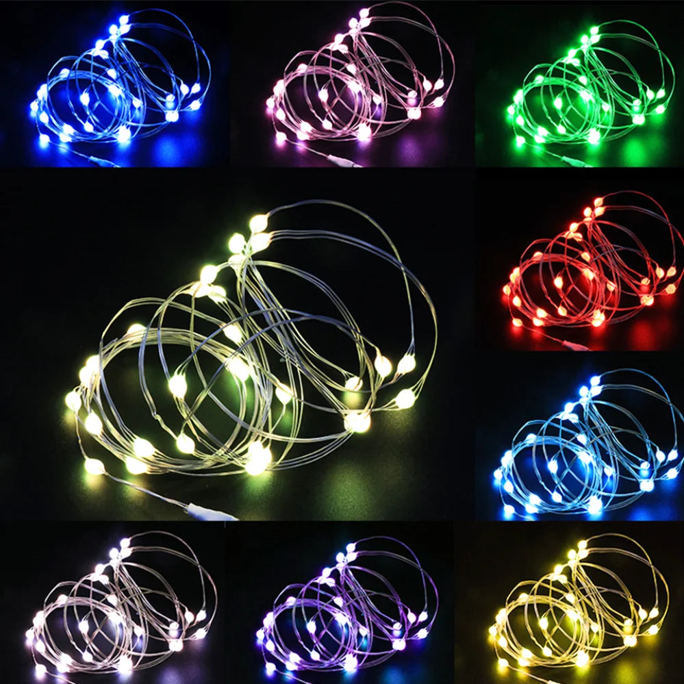 USB LED Fairy String Lights Copper or Silver Wire, Waterproof IP66, Multi-Color, 5/10/20 m (16/33/66 ft) USB Garland for Christmas Wedding Party