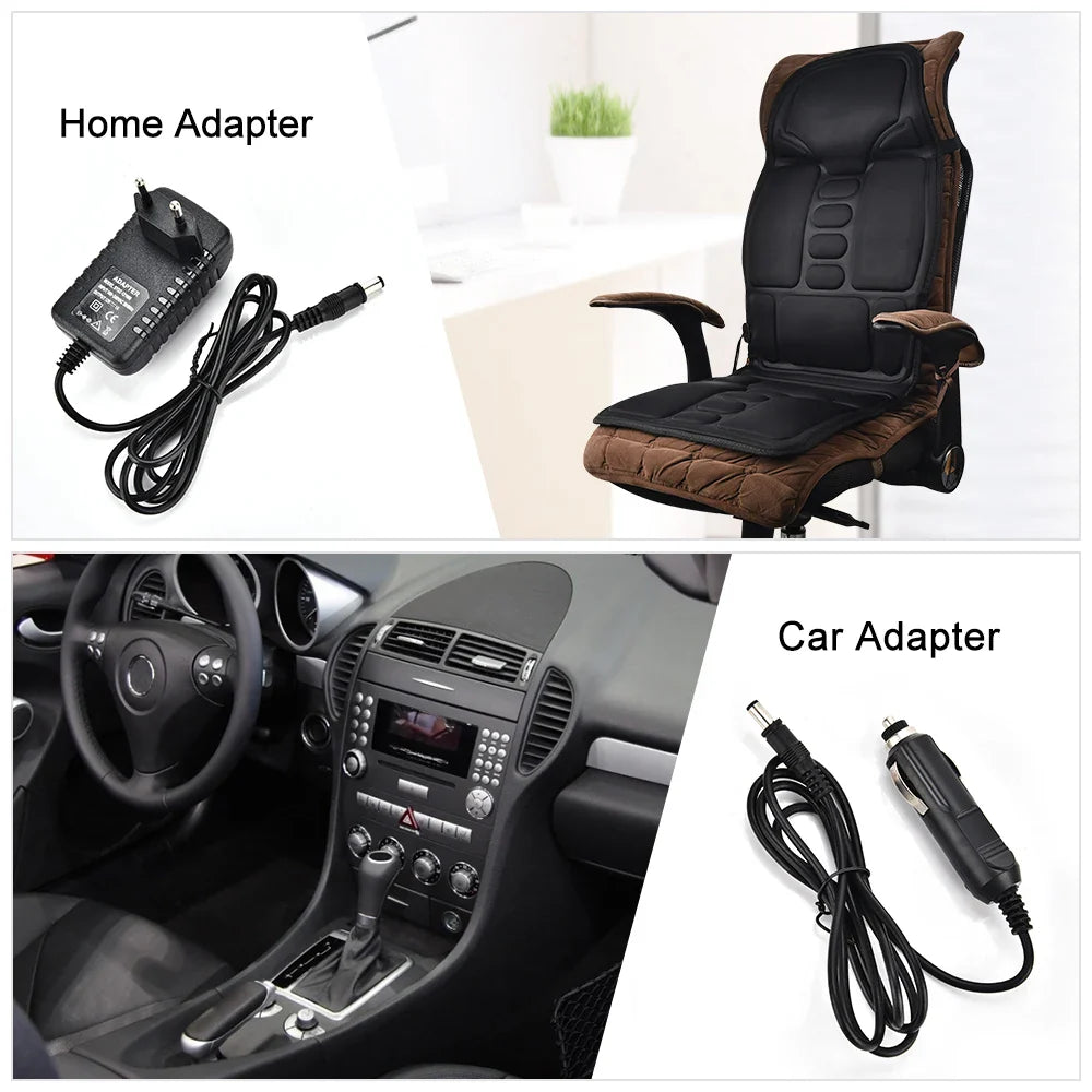 Heated Electric Massage Chair Pad – Vibrating Neck, Back & Lumbar Cushion for Car & Home (AC/DC 12V)